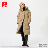 优衣库女装高级保暖羽绒长大衣/外套夹克481014 32 深米色 M /160/84A