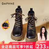 达芙妮秋冬真皮马丁靴女2025最新款厚底增高英伦风短靴加绒加厚雪地靴女 黑色【短薄绒】 37