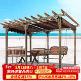 紫叶庭院葡萄架秋千户外凉亭休闲防腐木亭子花园室外别墅铁艺遮阳棚 葡萄架3.5*2.5咖啡色顶棚布