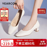 意尔康女鞋粗跟时装鞋浅口高跟鞋通勤工作鞋气质女单鞋 04704W 米白 38 