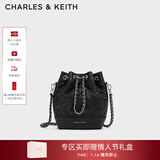 CHARLES&KEITH绗缝菱格链条水桶包双肩包包女包女友生日新年礼物CK2-10701506 Noir黑色 M