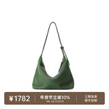 裘真情人节礼物【明星同款】植鞣胎牛皮腋下经典hobo包通勤真皮女包 绿色-小号(胎牛皮版) 小包/大包