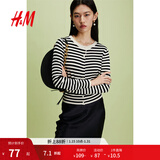 H&M女装毛针织衫春季慵懒风休闲打底衫短款开衫薄款外套0579541 黑色/条纹 M 165/96
