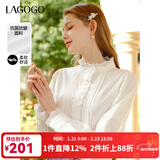 LAGOGO【抗菌抗皱】法式木耳边白衬衫女士拉谷谷春秋长袖立领上衣 本白色(V1) M