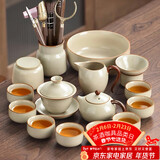 尚言坊汝窑功夫茶具整套家用办公室会客高档陶瓷盖碗茶壶茶杯泡茶套装