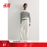 H&M女装毛针织衫春季慵懒风休闲打底衫短款开衫薄款外套0579541 白色/黑色条纹 S 160/88