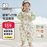 威尔贝鲁（WELLBER）恒温睡袋婴幼儿1-3岁竹棉睡衣秋冬儿童宝宝防踢被子厚夹棉 森林M