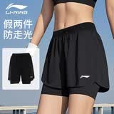 李宁（LI-NING）短裤女夏季运动速干新款跑步专用假两件五分裤健身训练体考沙滩裤 经典黑【速干假两件/防走光】 M
