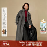 茵曼（INMAN）2025冬季女装新款羊驼毛桑蚕丝翻领双面呢大衣轻奢风毛呢外套 花灰色 L 168-172cm/121-130斤