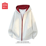 名创优品（MINISO）撞色开衫连帽卫衣男春秋季美式重磅外套青少年感休闲潮牌运动上衣 白花灰(纯色) 2XL (体重160-180斤)