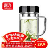 富光双层玻璃杯商务泡茶杯子 大容量男女耐热办公水杯带把黑色320ml