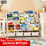 SOFS儿童书架绘本架简易落地宝宝小书柜铁艺幼儿置物架书本玩具收纳架 XXL码 (5+1)层 4盒