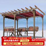 紫叶庭院葡萄架秋千户外凉亭休闲防腐木亭子花园室外别墅铁艺遮阳棚 葡萄架3.5*2.5酒红色顶棚布