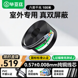 毕亚兹 六类网线 双屏蔽 防水抗晒耐寒抗扰 千兆 纯铜 室外专用网线 黑色 100米