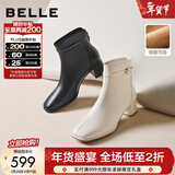 百丽（Belle）气质羊皮时装靴女冬季新款商场同款高跟通勤优雅短靴3LI44DD5 黑色-绒里 36 (230mm)