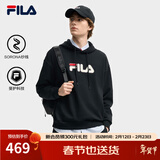 FILA 斐乐情侣款男女连帽卫衣冬季新款休闲宽松加绒保暖长袖上衣 【常规款】正黑色-BK L 175/96A/L