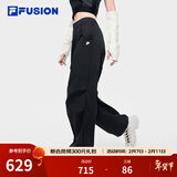 FILA FUSION斐乐潮牌梭织长裤女秋季新款时尚休闲宽松工装裤 正黑色-BK M