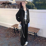 MJ STYLE星空棉休闲套装女2026春秋新款立领短款开衫外套直筒阔腿裤两件套