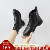 ZHR则则马丁靴女平底加绒细绑带单靴时尚百搭英伦风经典休闲短靴子女 BA05A 黑色（加绒） 40