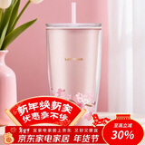 乐扣乐扣（LOCK&LOCK）双层吸管塑料杯樱花夏日畅饮便携水杯750ML粉色（赠吸管刷）