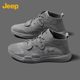 Jeep吉普男鞋轻便耐磨2025秋冬马丁靴男加绒中帮平板休闲鞋真皮鞋子男 灰色（皮鞋码-中帮） 38