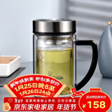 希诺双层玻璃杯男家用商务办公水杯带手柄泡茶杯子XN-9320 290mL