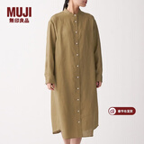 MUJI MUJI 女式 法国亚麻水洗 立领连衣裙 BCL05C0S 深咖啡棕色 M