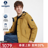 Navigare意大利小帆船男士连帽羽绒服冬季防风休闲男装防泼水时尚高端外套 土黄 L /50