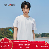 三福2025夏季新款短袖t恤男女圆领纯色上衣情侣款白色休闲打底衫 圆领-精白 L