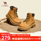 骆驼（CAMEL）【远行】大黄靴女微绒猪巴马丁靴厚底工装靴 L23W076114 土黄 37