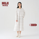 MUJI女式 法兰绒抽褶连衣裙 美拉德纯棉起毛宽松长裙子秋冬 BC08CC3A 原色格纹 L 165/88A