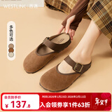 西遇包头半拖鞋女2025春季新款日系复古棕色懒人平底穆勒鞋勃肯鞋 焦糖色 37