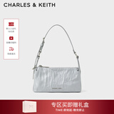 CHARLES&KEITH褶皱油蜡皮斜挎小方包手提包腋下包女士新年生日礼物CK2-80160183 Grey灰色 S