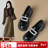 ZHR乐福鞋女时尚镜面百搭水钻女鞋厚底增高黑色皮鞋女 JF76 黑色 36 