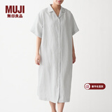 MUJI MUJI 女式 法国亚麻水洗 五分袖开襟连衣裙 BCL08C0S