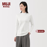 MUJI女式 起毛罗纹编织半高领长袖T恤上衣打底衫女款内搭春秋女装条纹 白色 5A XL （165/92A）