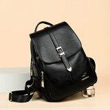 北狐真皮双肩包女2026新款休闲女士背包女神节时尚百搭牛皮软皮妈妈包 纯黑色 (真皮授权)