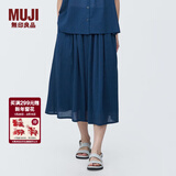 MUJI女式强捻抽褶裙长半身裙纱裙薄荷曼波风纯棉全棉裙子女装半裙 藏青色 S 155/62A