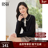 欧莎（OSA）千金小香风减龄内搭娃娃领针织衫2025秋新款打底衫毛衣女上衣气质 黑色A M