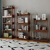 全实木书架书柜落地现代简约书架组合简易实木层架置物架陈列架 三层胡桃色[64]