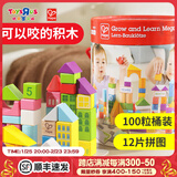Hape100粒儿童木制积木大颗粒字母数字启智拼装婴儿儿童生日新年礼物 HAPE【桶装版】100粒积木