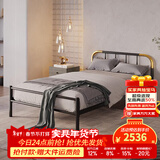 天坛家具铁艺床经典单双人钢木铁床现代环保简约小户型黑白色铁艺婚床 铁艺床（黑色）+7cm棕垫 1.0*1.9m