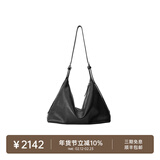 裘真【明星同款】植鞣牛皮羊皮双耳hobo单肩斜挎大容量包包女 黑色-(牛皮）
