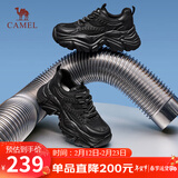 骆驼（CAMEL）老爹鞋女运动拼接厚底休闲鞋 L24S283622W 黑色（网面款） 39