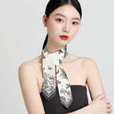 丝界100%桑蚕丝真丝丝巾女长条领巾twilly丝带发带麻花辫发绳绑包礼物