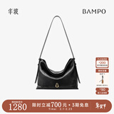 半坡饰族（bampo）中号绵绵包hobo托特包头层牛皮大容量单肩斜挎包软包元旦礼物 墨碳黑（中号升级拉链款）