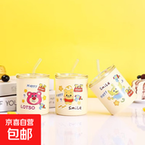 【采销推荐爆款】卡通随手吸管杯草莓熊玻璃杯牛奶杯早餐杯伴茶饮 随机颜色 400ml 1个装