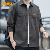 JEEP吉普衬衫男长袖春秋季休闲宽松外套工装潮流衬衣服男装 深灰 XL