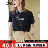 betu百图女装春装新款宽松韩版卡通印花短袖T恤ins潮JD2102T08 黑色 XS