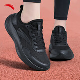 安踏女鞋运动鞋女春冬季新款网面透气皮面防水跑步鞋子女士户外休闲鞋 （店长推荐-春季新款软底女鞋）基础黑 37.5 (美码6.5码)